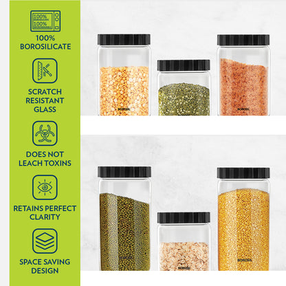 Borosil Endura Airtight Glass Jar with PP Lid Gray , 1.2 L