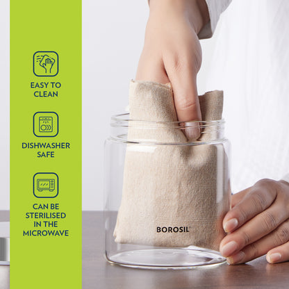 Borosil Endura Airtight Glass Jar with PP Lid Gray , 1.2 L