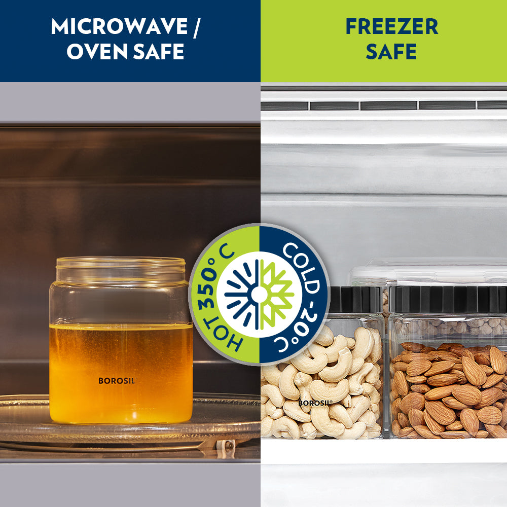 Borosil Endura Airtight Glass Jar with PP Lid Gray , 1.2 L