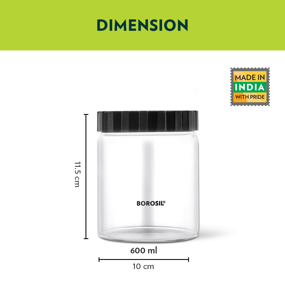 Borosil Endura Airtight Glass Jar, Black Lid-Personalise