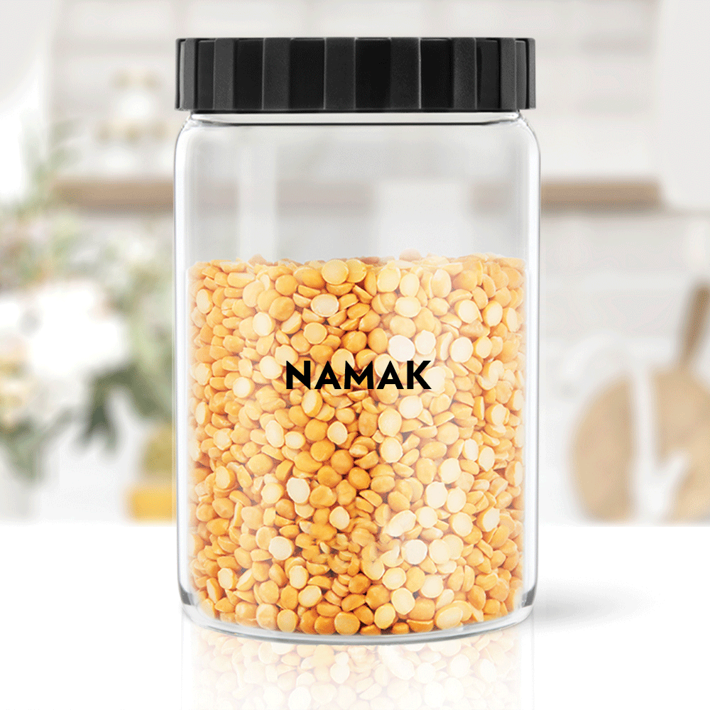 Borosil Endura Airtight Glass Jar, Black Lid-Personalise