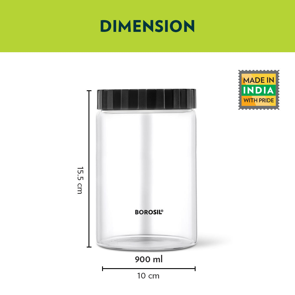 Borosil Endura Airtight Glass Jar, Black Lid-Personalise