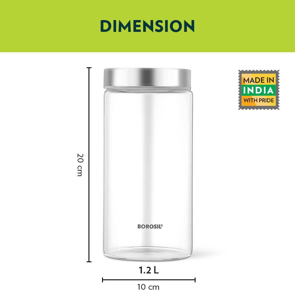 Borosil Endura Airtight Glass Jar, 1.2L