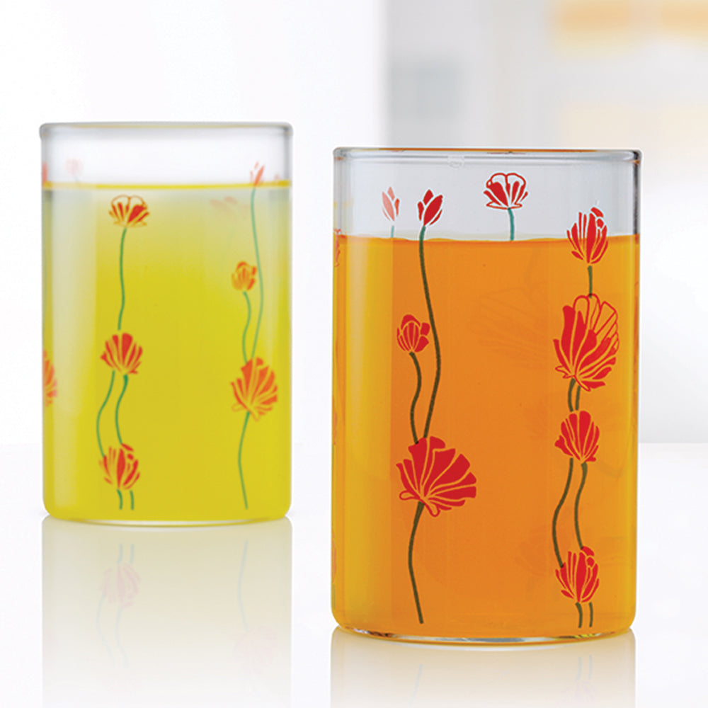Vision Glass Red Buds Medium Tumbler Set