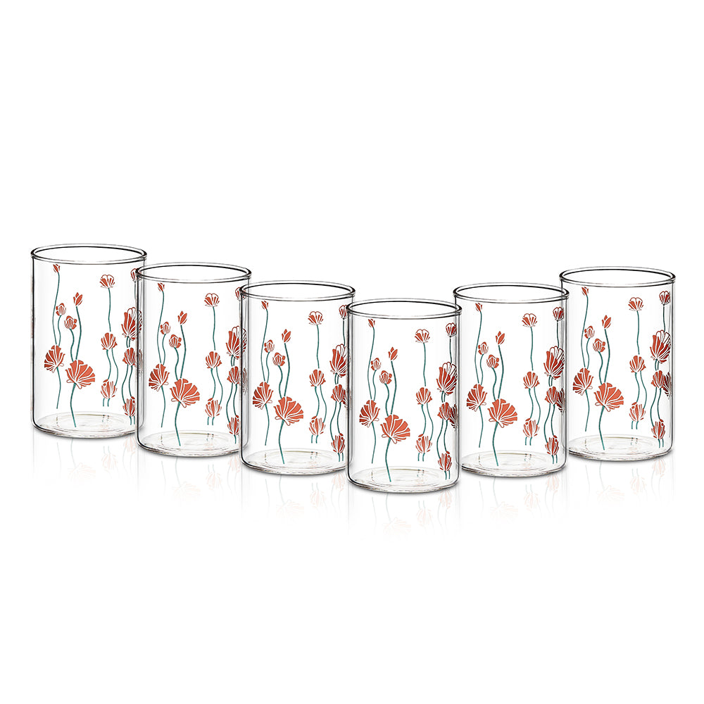 Vision Glass Red Buds Medium Tumbler Set