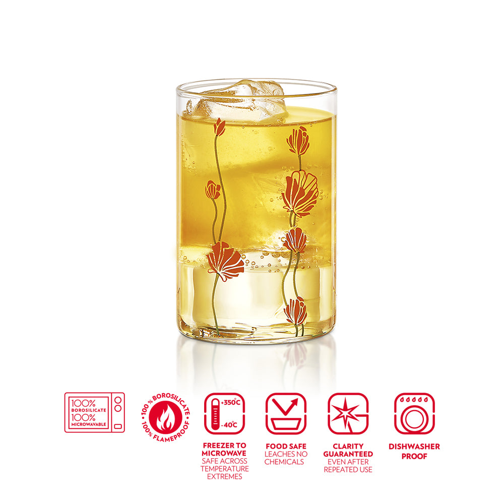 Vision Glass Red Buds Medium Tumbler Set