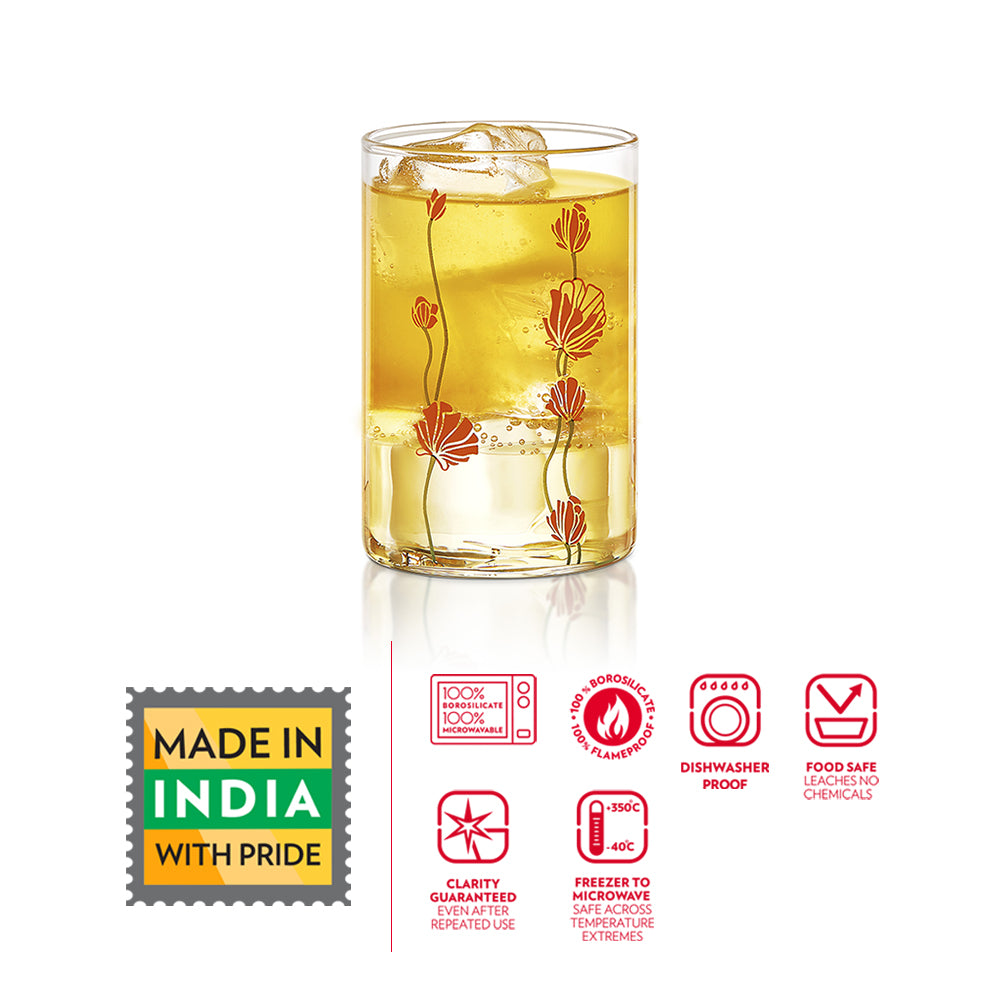 Vision Glass Red Buds Medium Tumbler Set