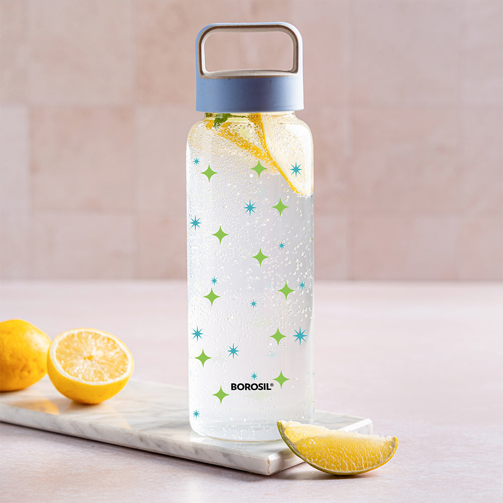 Borosil Cosmic Glass Bottle w Husk Lid, 750ml
