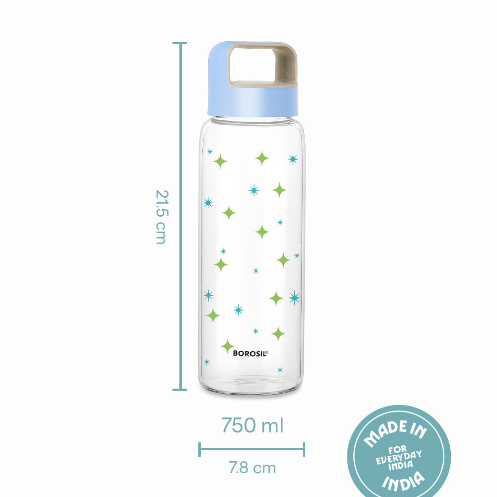 Borosil Cosmic Glass Bottle w Husk Lid