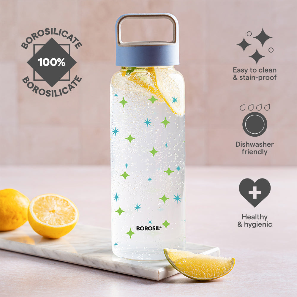 Borosil Cosmic Glass Bottle w Husk Lid
