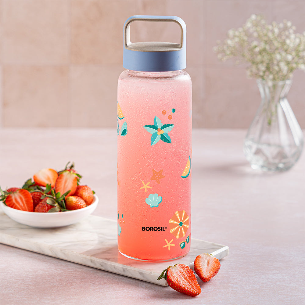 Borosil Tropica Glass Bottle w Husk Lid