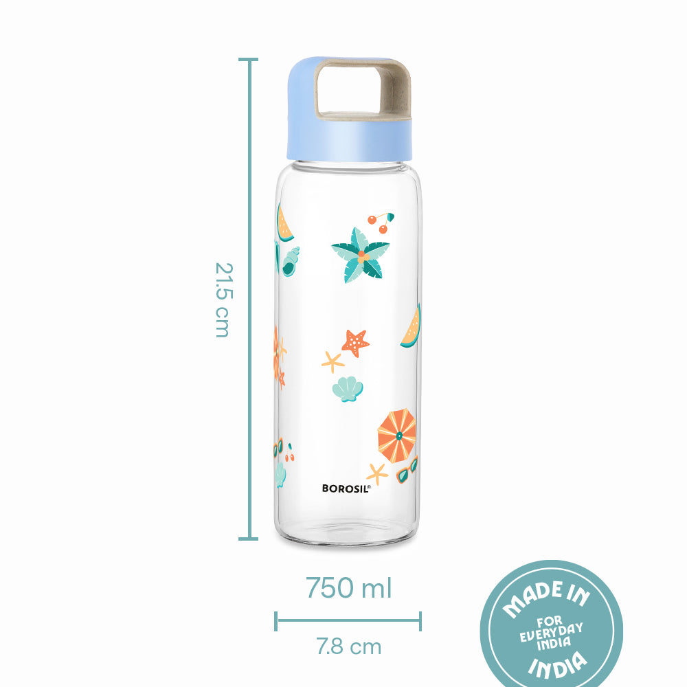 Borosil Tropica Glass Bottle w Husk Lid
