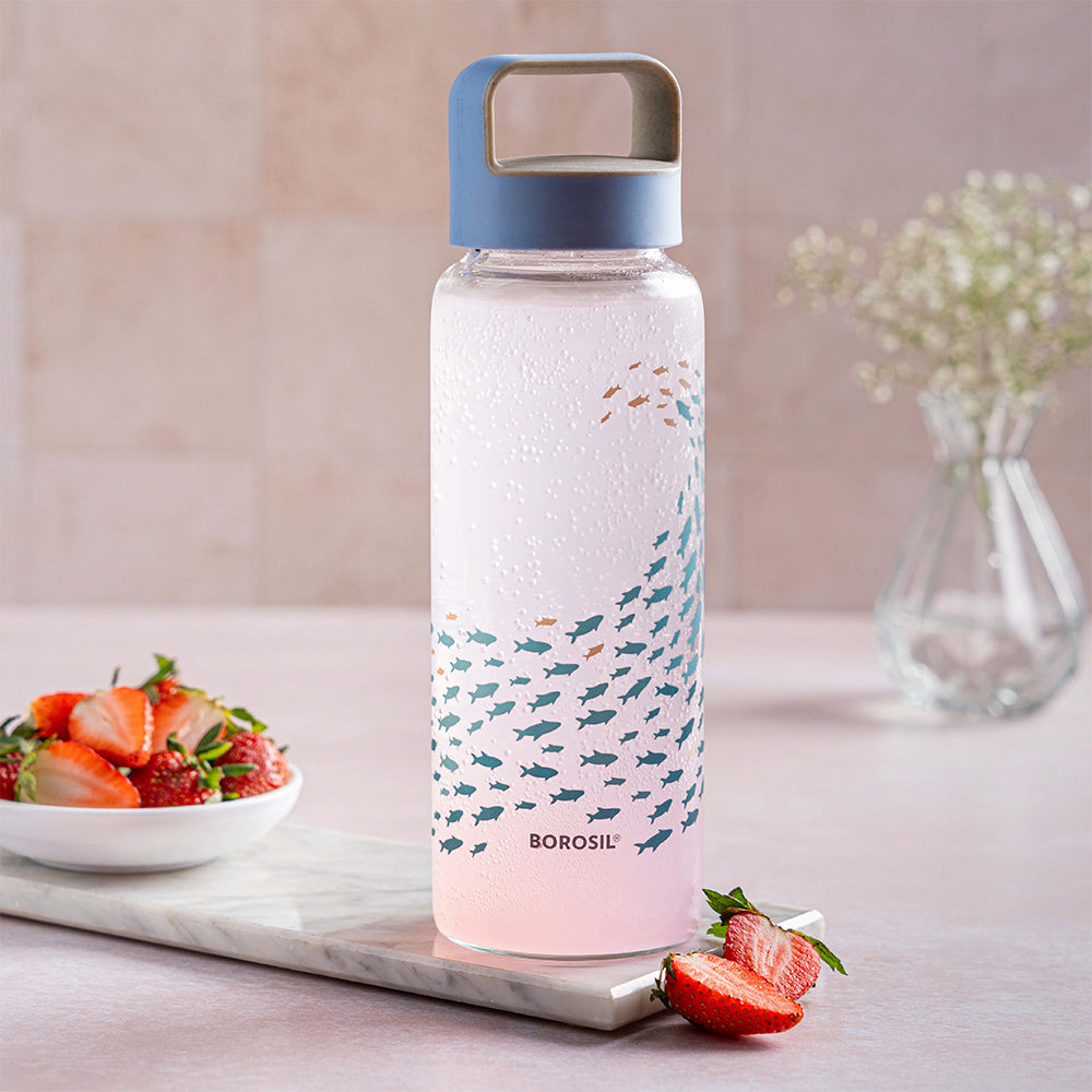 Borosil Marina Glass Bottle w Husk Lid
