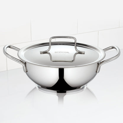 Borosil Cookfresh SS Deep Kadhai + Lid, 2.3L