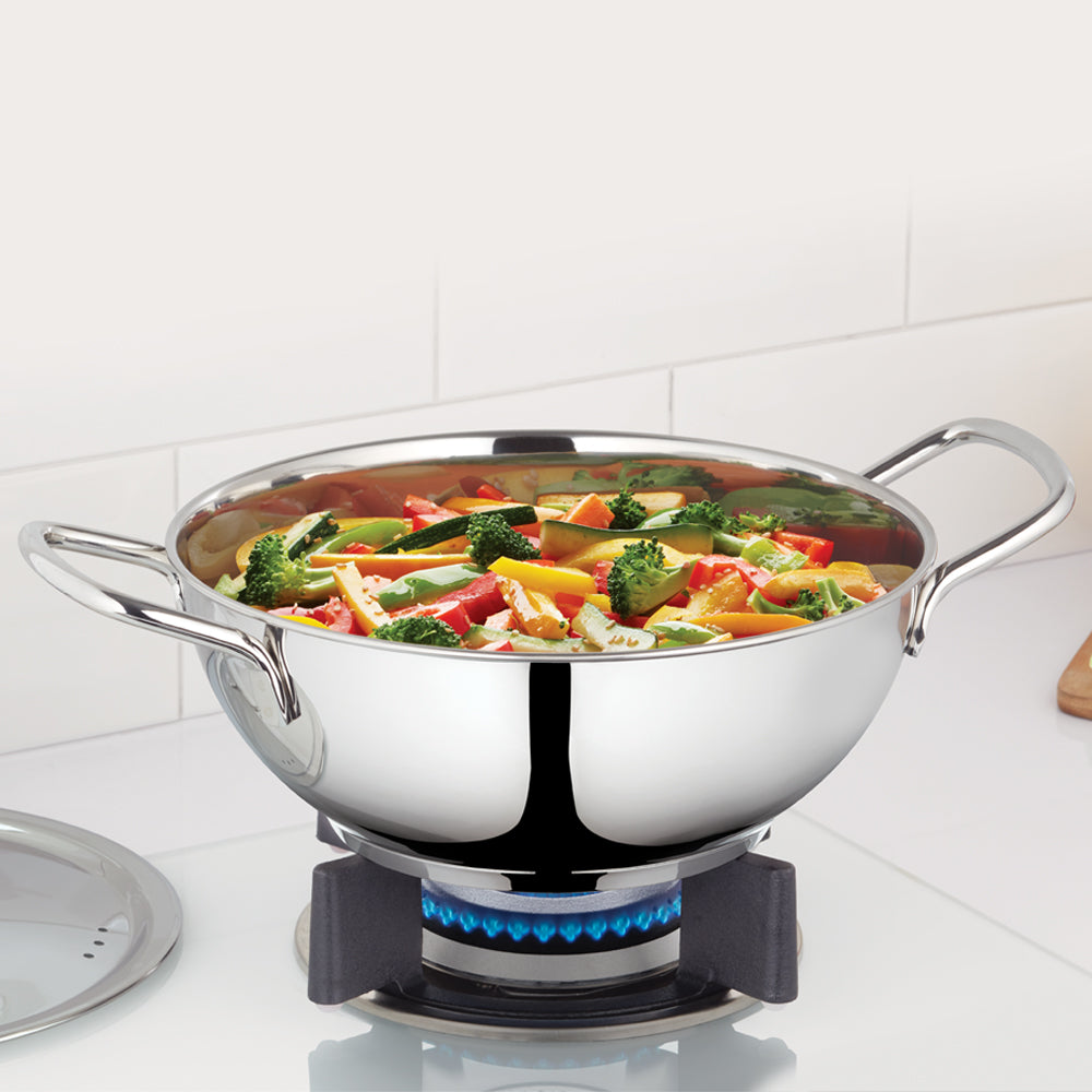 Borosil Cookfresh SS Deep Kadhai + Lid, 2.8L