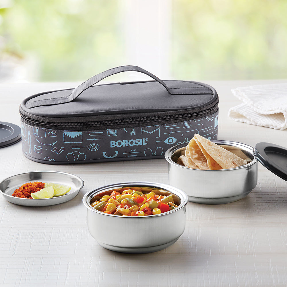 Borosil Carryfresh Lunchbox, Set of 2, Flat (Medium)