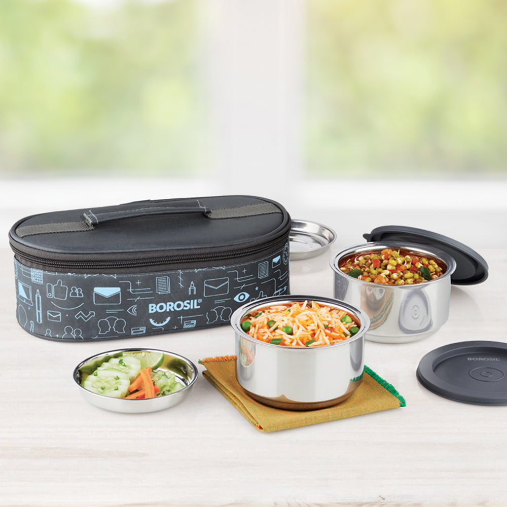 Borosil Carryfresh Lunchbox, Set of 2, Flat (Medium), 280ml