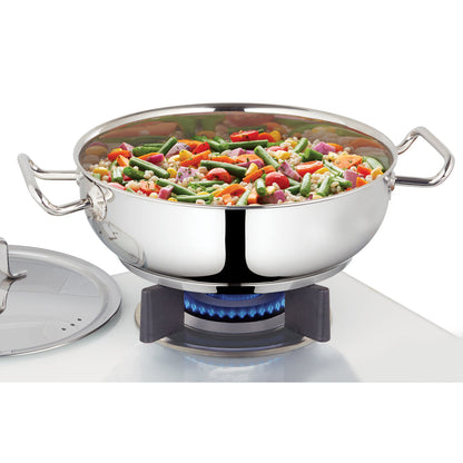 Borosil Cookfresh SS Flat Kadhai + Lid, 2.8L