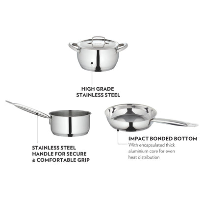 Borosil Cookfresh SS Frying Pan, 1.5L