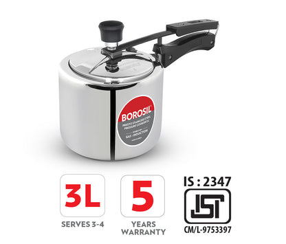 Borosil Presto SS Pressure Cooker, 3L
