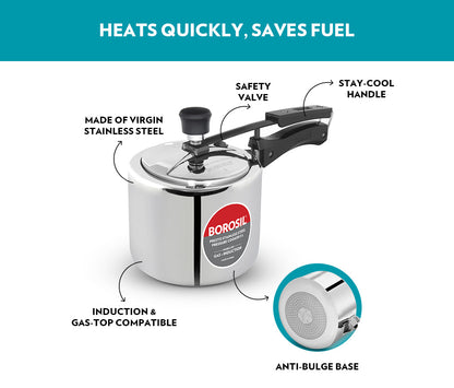 Borosil Presto SS Pressure Cooker, 3L