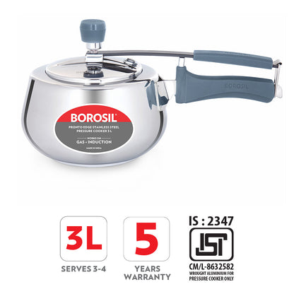 Borosil Pronto Edge SS Pressure Cooker, 3L