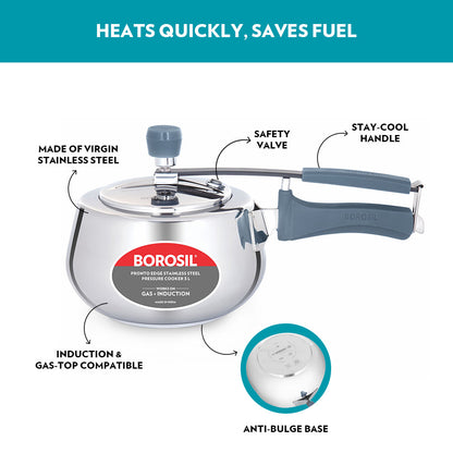 Borosil Pronto Edge SS Pressure Cooker, 3L