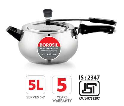 Borosil Pronto SS Pressure Cooker, 5L