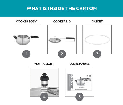 Borosil Pronto SS Pressure Cooker, 5L