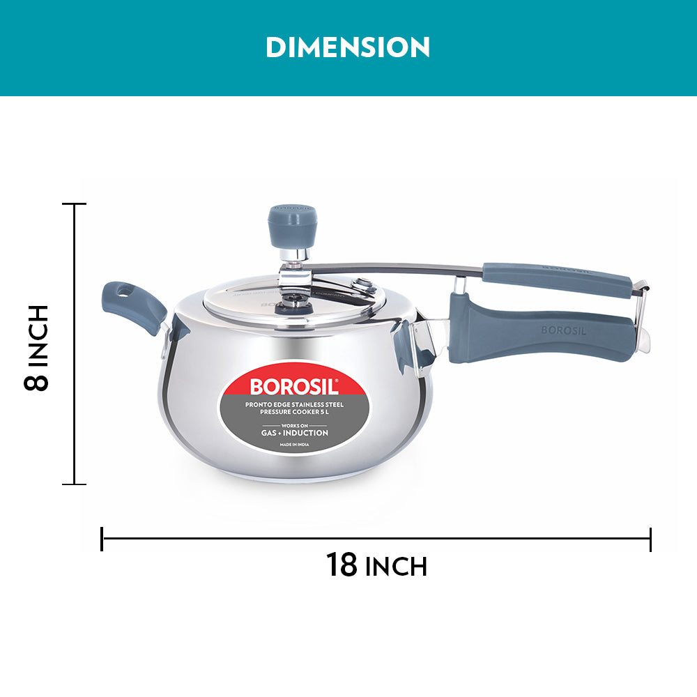 Borosil Pronto Edge SS Pressure Cooker, 5L