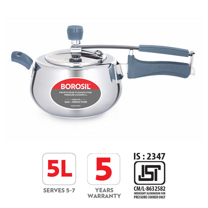 Borosil Pronto Edge SS Pressure Cooker, 5L