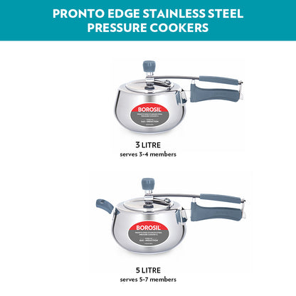 Borosil Pronto Edge SS Pressure Cooker, 5L