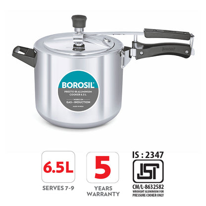 Borosil Presto Aluminium Pressure Cooker, 6.5L
