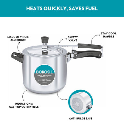 Borosil Presto Aluminium Pressure Cooker, 6.5L