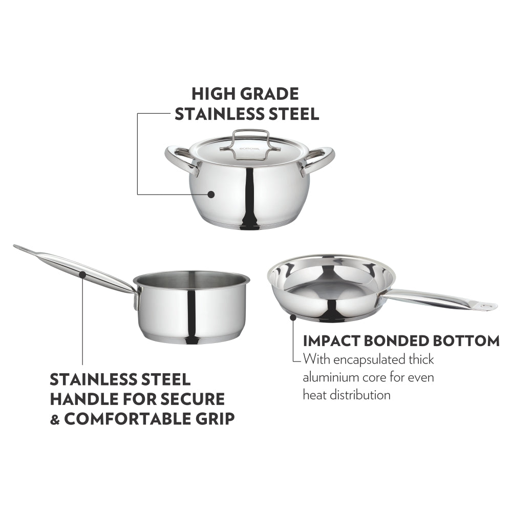Borosil Cookfresh SS Saucepan + Lid, 2.2L