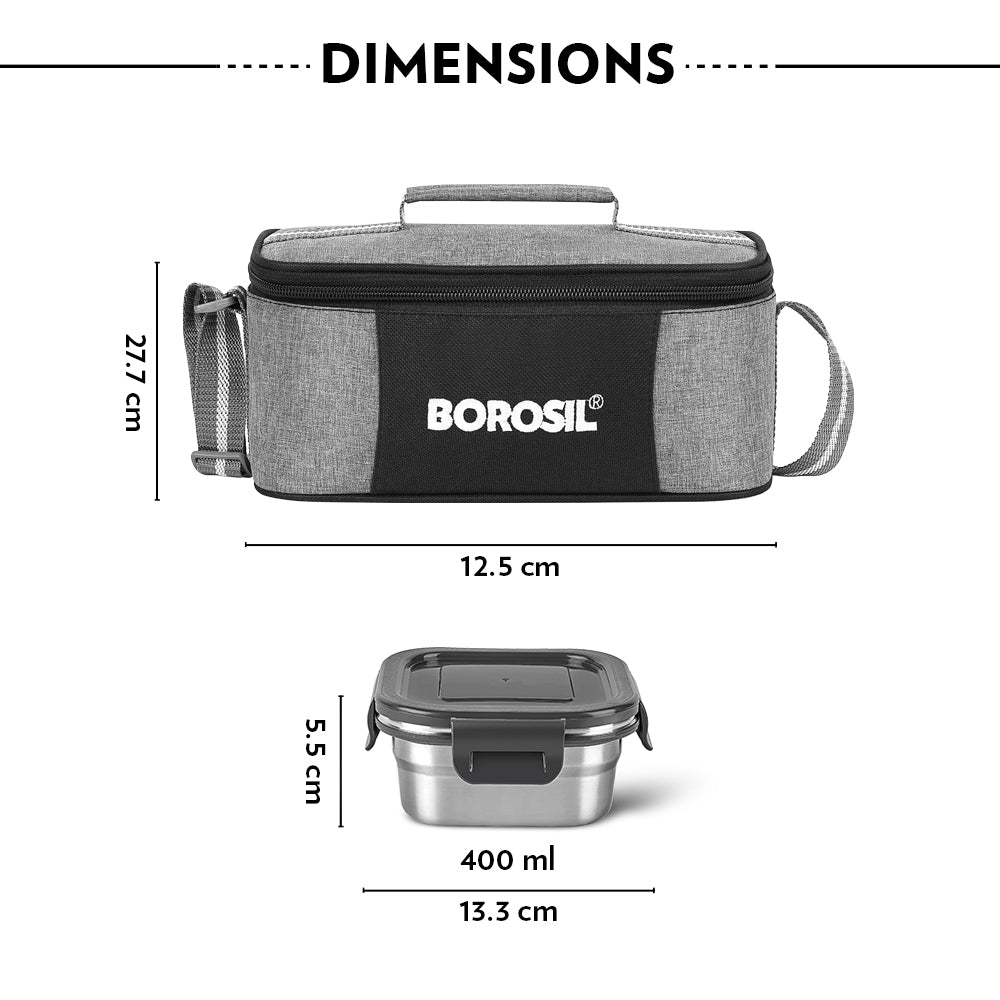 Borosil Feast Stainless Steel Tiffin Box Set of 4 – Square (400 ml Each)