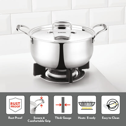 Borosil Cookfresh Triply Casserole (Steel Handle + Lid), 2.1L