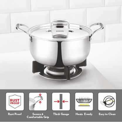 Borosil Cookfresh Triply Casserole (Steel Handle + Lid), 2.8L