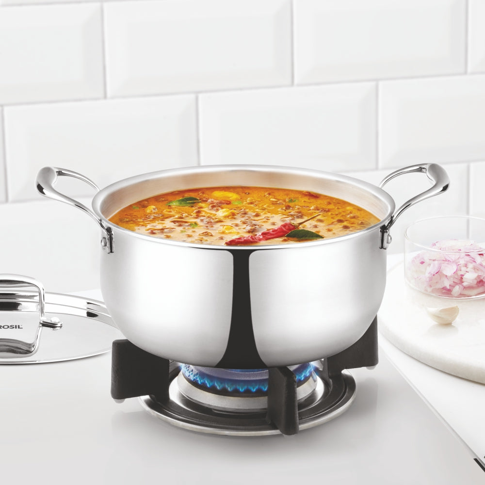 Borosil Cookfresh Triply Casserole (Steel Handle + Lid), 3.6L