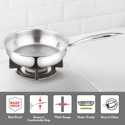 Borosil Cookfresh Triply Frying Pan (Steel Handle), 1.75L