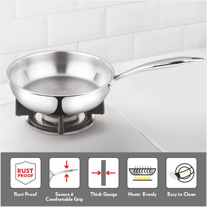 Borosil Cookfresh Triply Frying Pan (Steel Handle), 2.3L