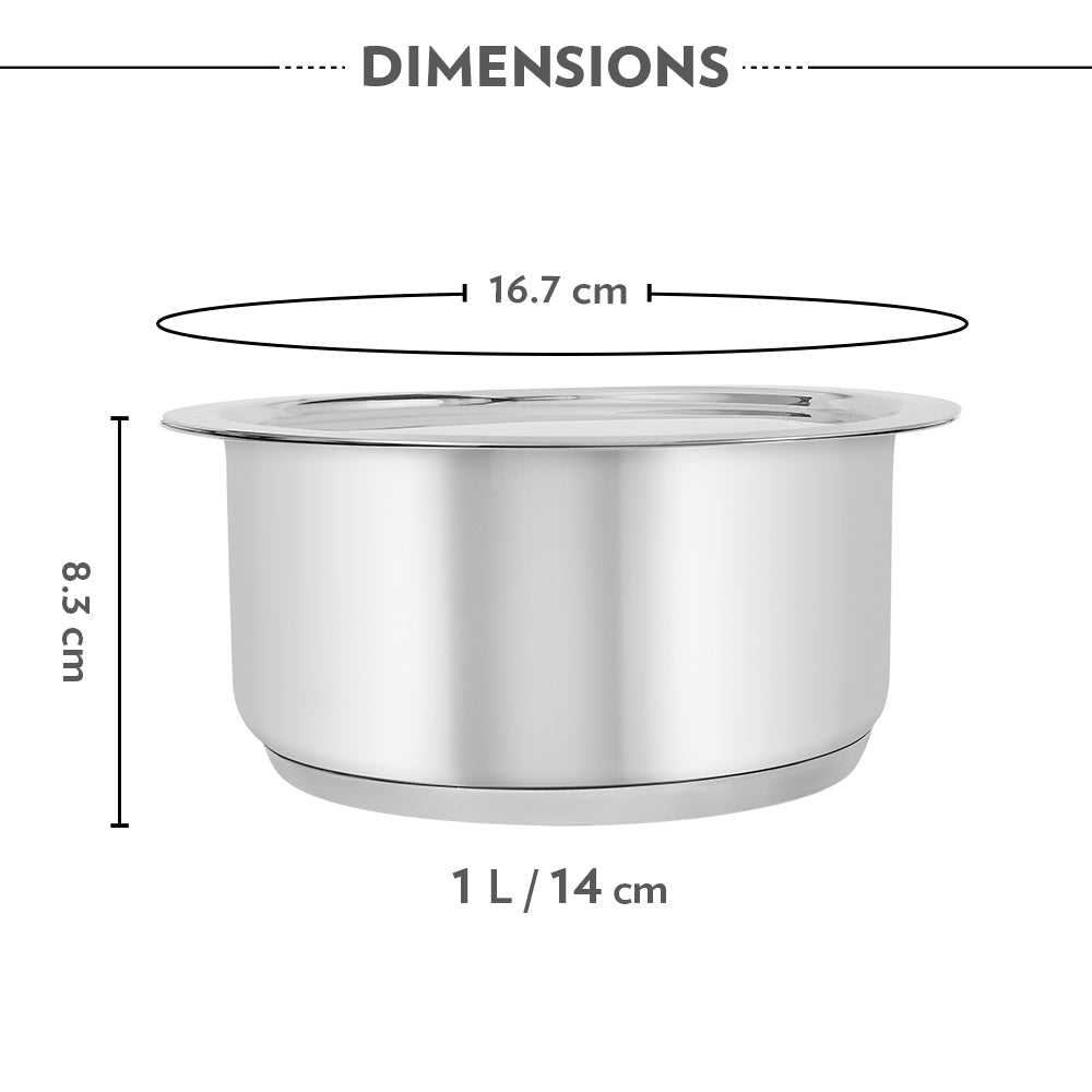 Borosil Cookfresh Impact Bonded Tri-Ply Bottom Tope + Lid, 1L/14cm