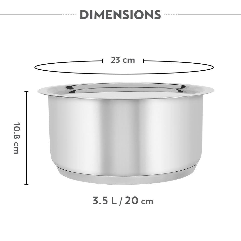 Borosil Cookfresh Impact Bonded Tri-Ply Bottom Tope + Lid, 3.5L/20cm