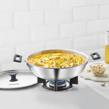 Borosil Cookfresh Triply Kadhai (Silicone Handle + Lid)