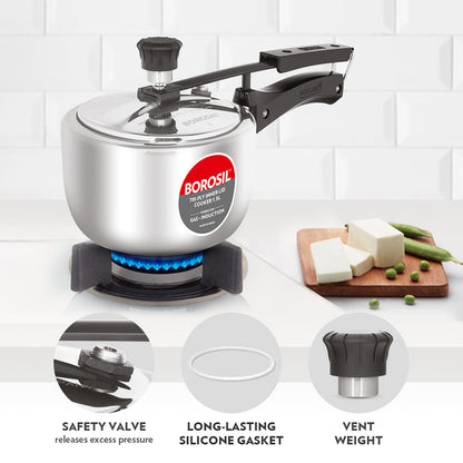 Borosil Inner Lid Tri-Ply Pressure Cooker, 1.5L