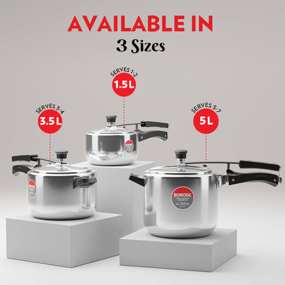 Borosil Inner Lid Tri-Ply Pressure Cooker, 1.5L
