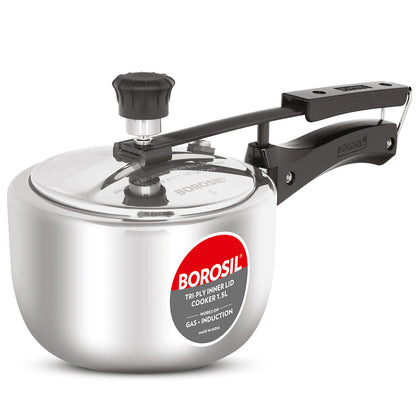 Borosil Inner Lid Tri-Ply Pressure Cooker, 1.5L