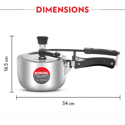 Borosil Inner Lid Tri-Ply Pressure Cooker, 1.5L