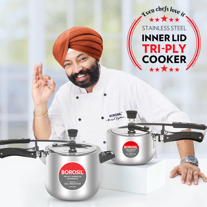 Borosil Inner Lid Tri-Ply Pressure Cooker, 1.5L