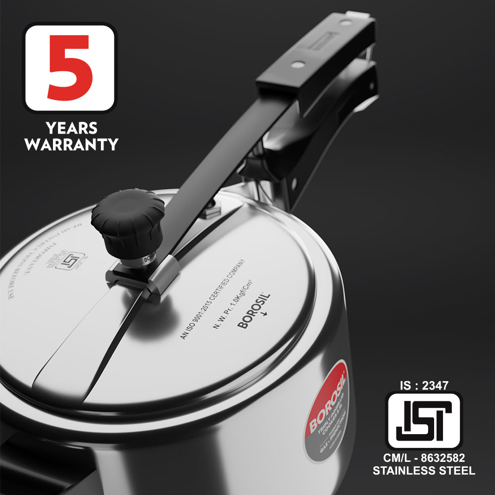 Borosil Inner Lid Tri-Ply Pressure Cooker, 1.5L